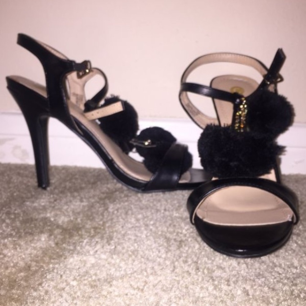 Edward Black Furball/Chain Sandal Stilettos
